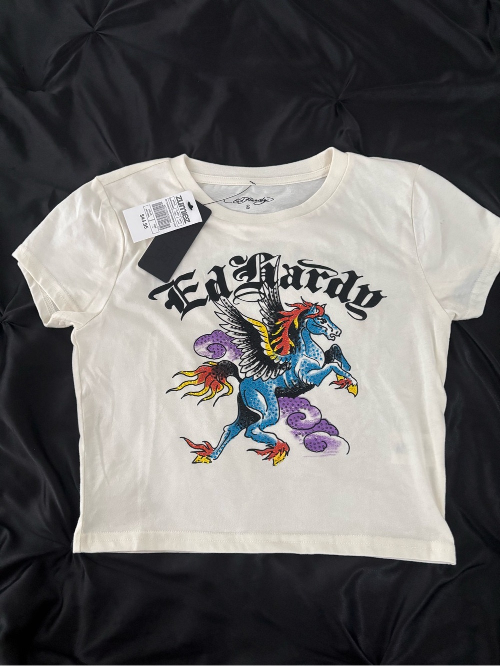 Ed Hardy Cream Tee with Pegasus Graphic